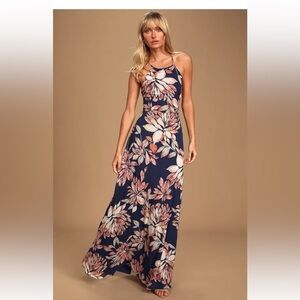 Lulu's Adventure Seeker Navy Floral Maxi Dress